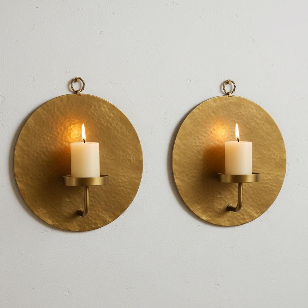 Hand Hammered Brass Wall Sconces | Rustic Boho Decor, Set of 2