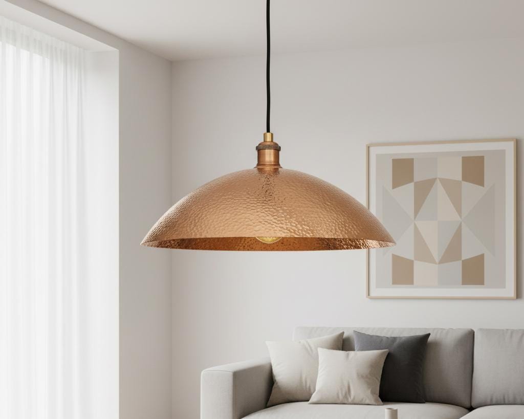 Handmade Hammered Copper Pendant Light, Dome Ceiling Lamp for Kitchen Island Farmhouse Lighting