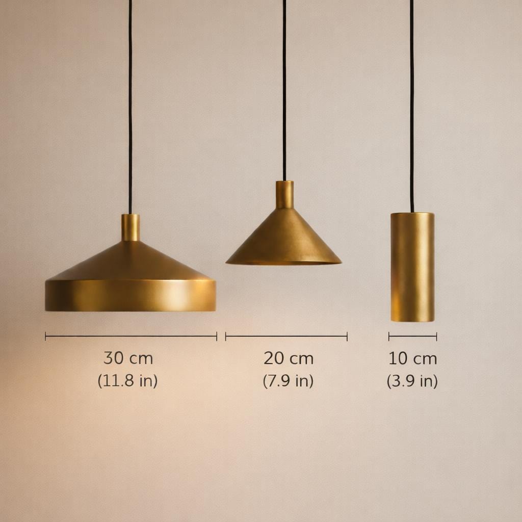 Brass Pendant Light Set of 3 | Modern Cone &amp; Dome Hanging Lights | Kitchen Island Lighting | Scandinavian Minimalist Brass Ceiling Lamps