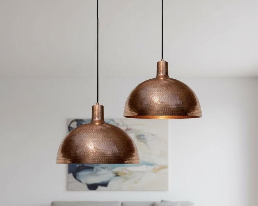 Hand Hammered Brass Pendant Light – Artisan Copper Ceiling Lamp for Kitchen Island &amp; Dining Room