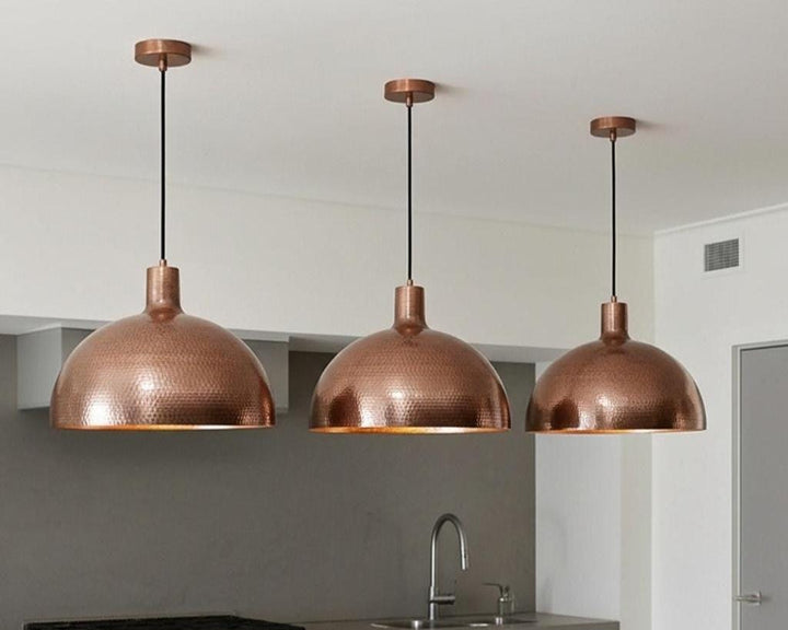 Hand Hammered Brass Pendant Light – Artisan Copper Ceiling Lamp for Kitchen Island &amp; Dining Room