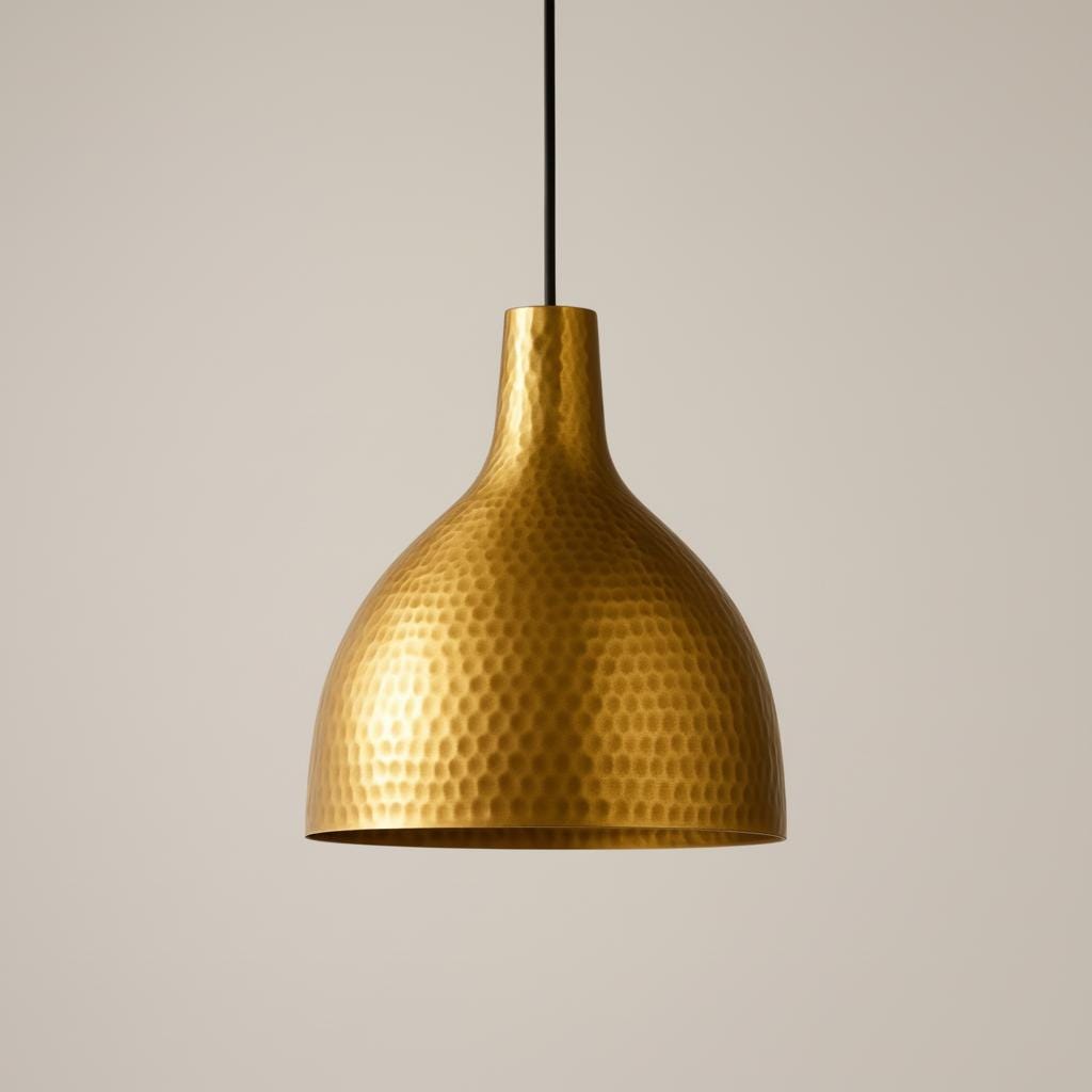 Hand Hammered Brass Pendant Light, Artisan Gold Ceiling Lamp, Modern Rustic Kitchen Island Lighting