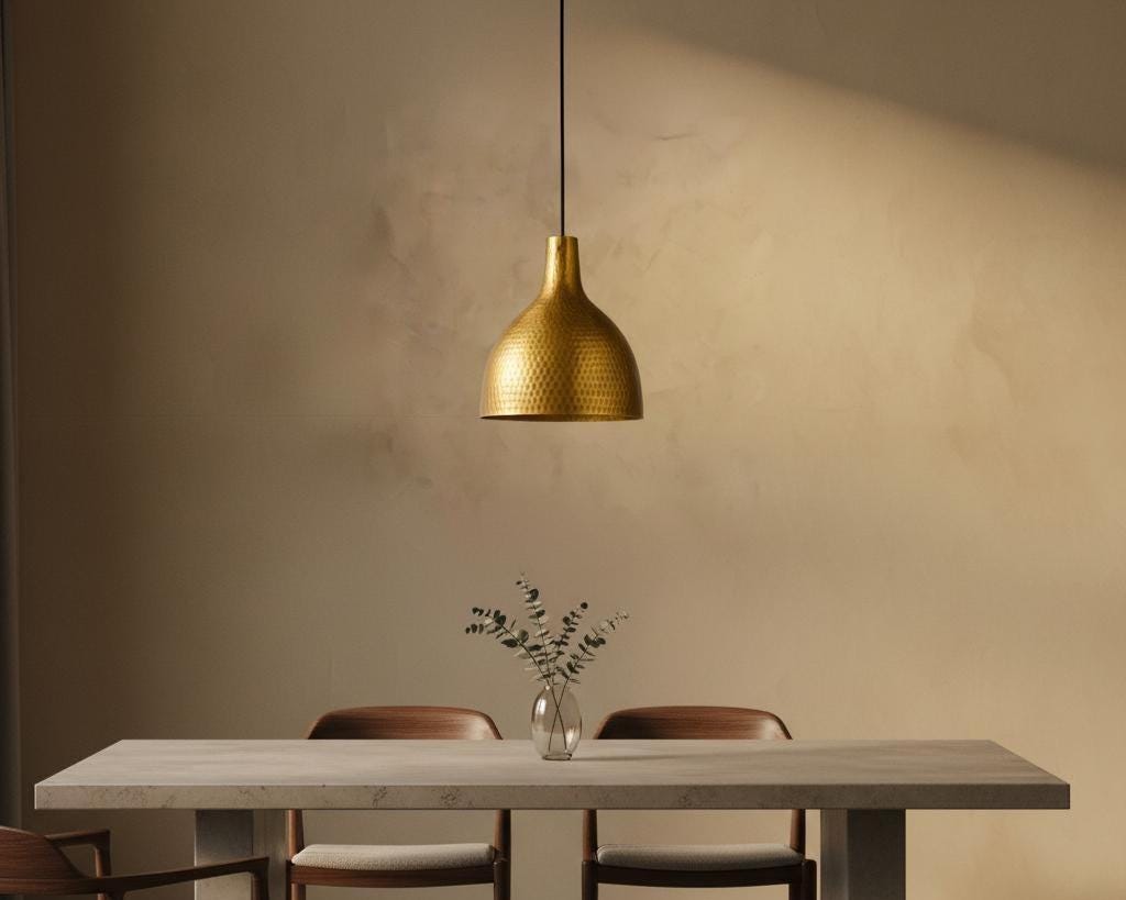 Hand Hammered Brass Pendant Light, Artisan Gold Ceiling Lamp, Modern Rustic Kitchen Island Lighting