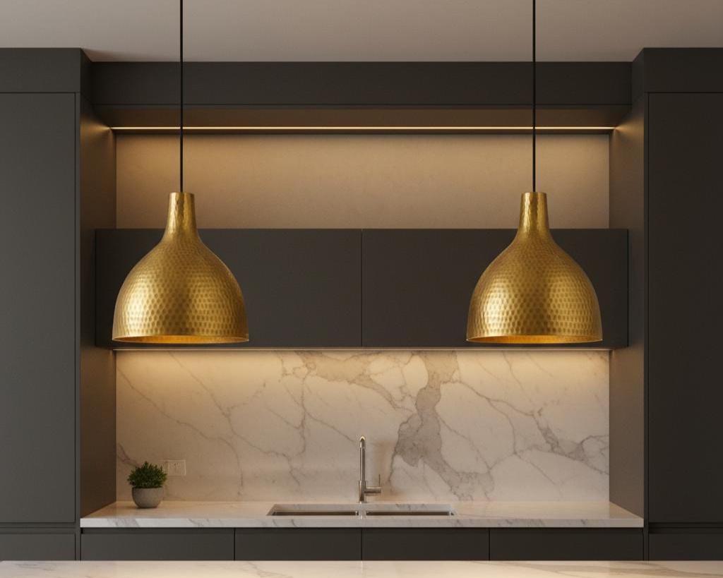 Hand Hammered Brass Pendant Light, Artisan Gold Ceiling Lamp, Modern Rustic Kitchen Island Lighting