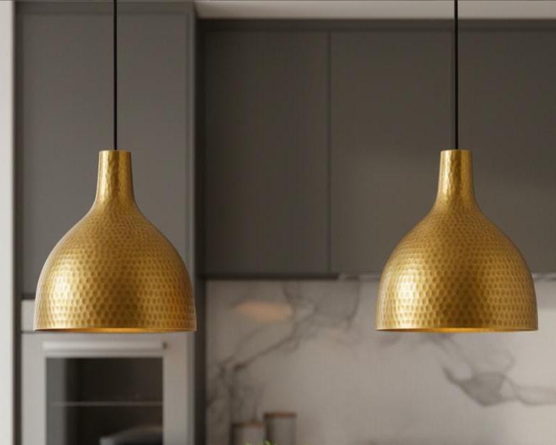 Hand Hammered Brass Pendant Light, Artisan Gold Ceiling Lamp, Modern Rustic Kitchen Island Lighting