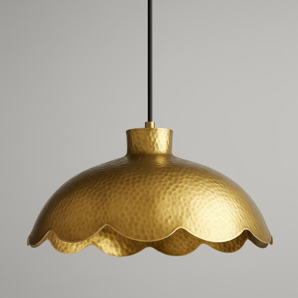 Handmade Scalloped Brass Pendant Light, Rustic Ceiling Lamp for Kitchen Island