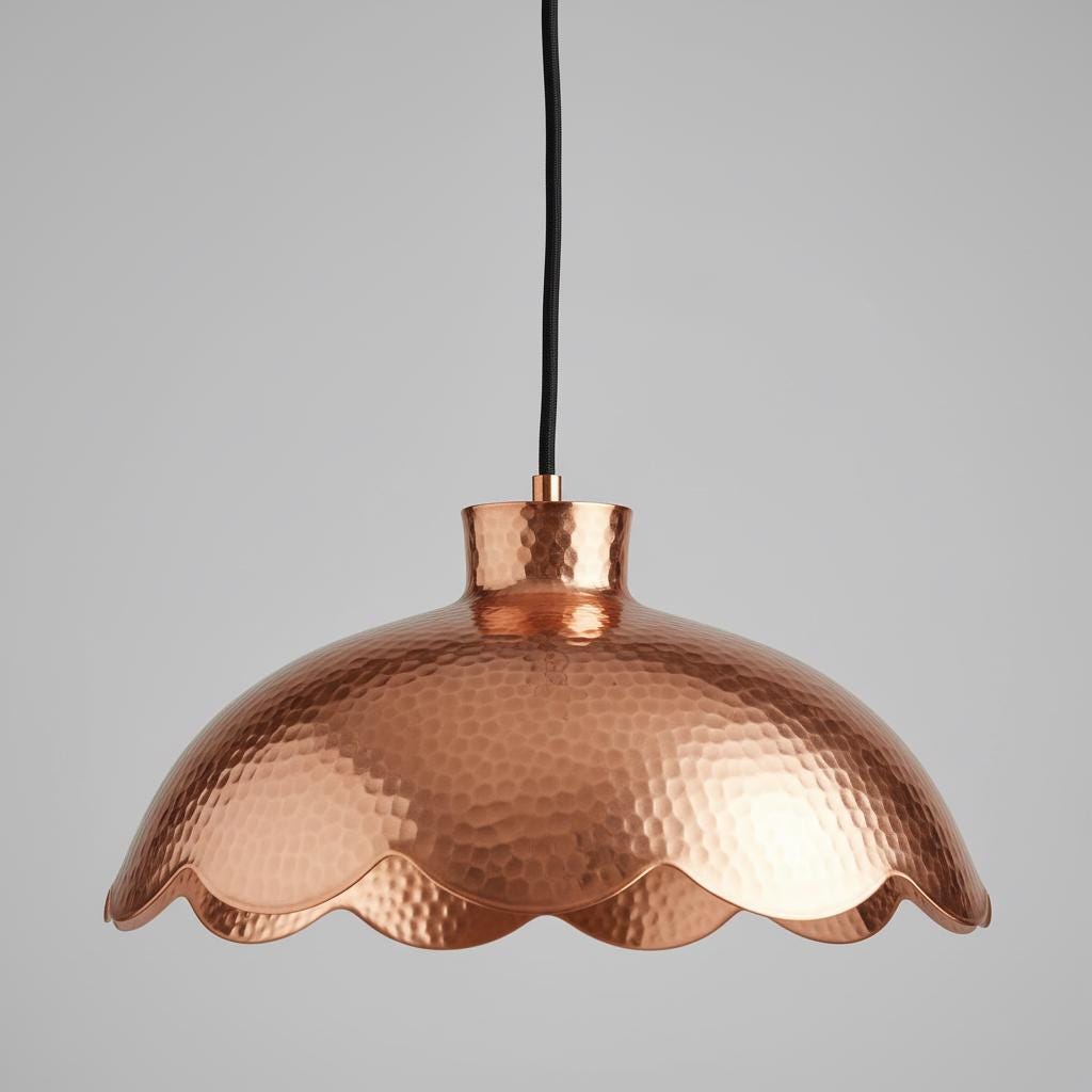 Handmade Scalloped Brass Pendant Light, Rustic Ceiling Lamp for Kitchen Island