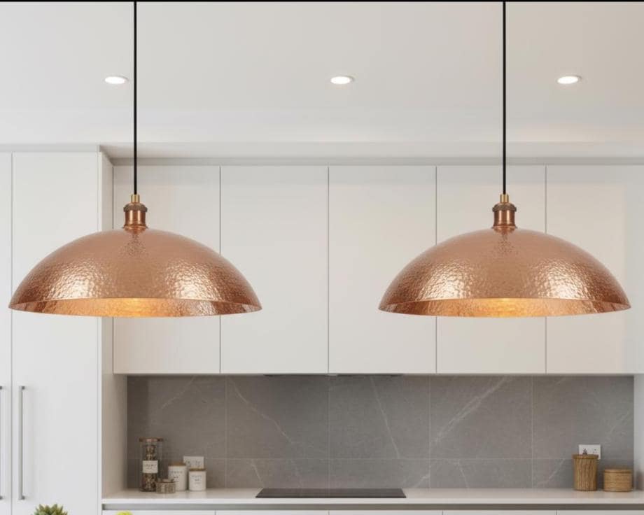 Handmade Hammered Copper Pendant Light, Dome Ceiling Lamp for Kitchen Island Farmhouse Lighting