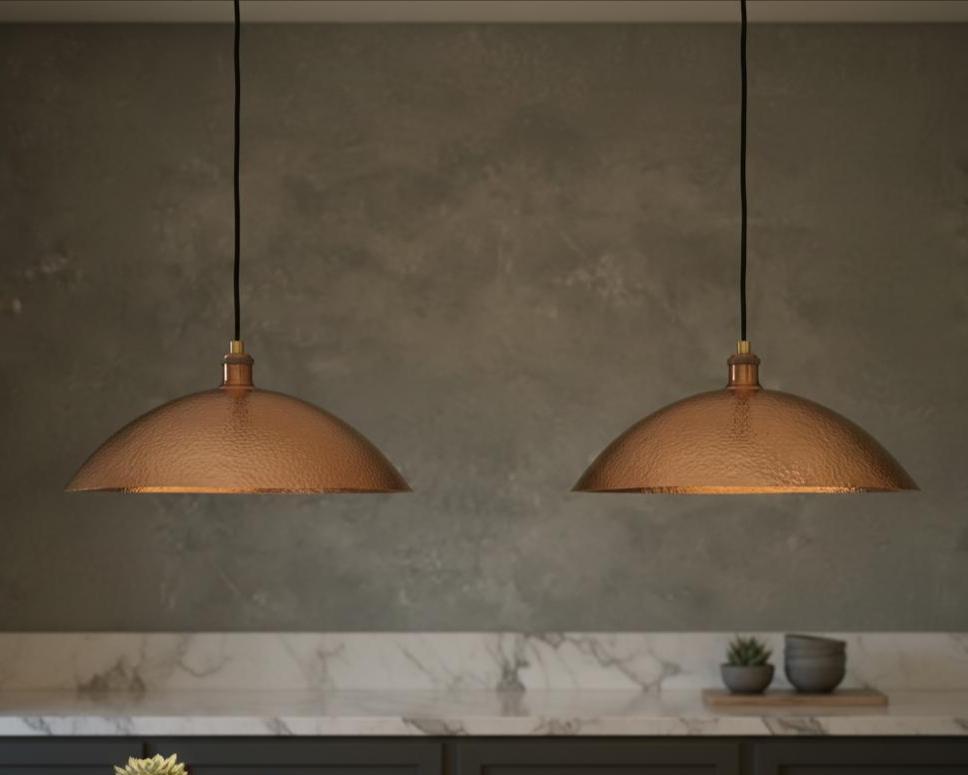 Handmade Hammered Copper Pendant Light, Dome Ceiling Lamp for Kitchen Island Farmhouse Lighting
