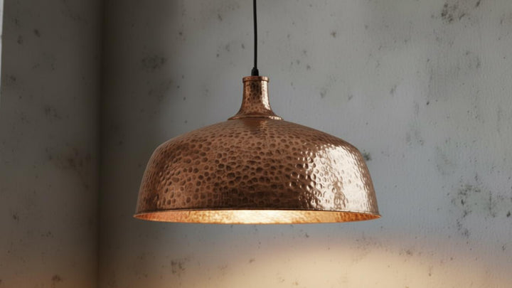 Copper Dome Lamp, Rustic Hanging Lamp, Hammered Pendant Light Fixture, Kitchen Island Lighting