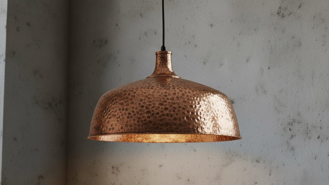 Copper Dome Lamp, Rustic Hanging Lamp, Hammered Pendant Light Fixture, Kitchen Island Lighting