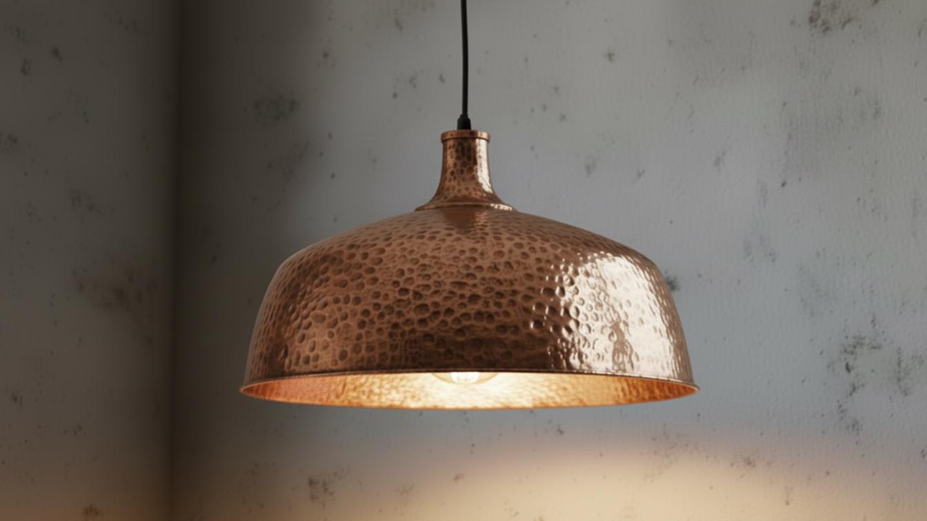 Copper Dome Lamp, Rustic Hanging Lamp, Hammered Pendant Light Fixture, Kitchen Island Lighting