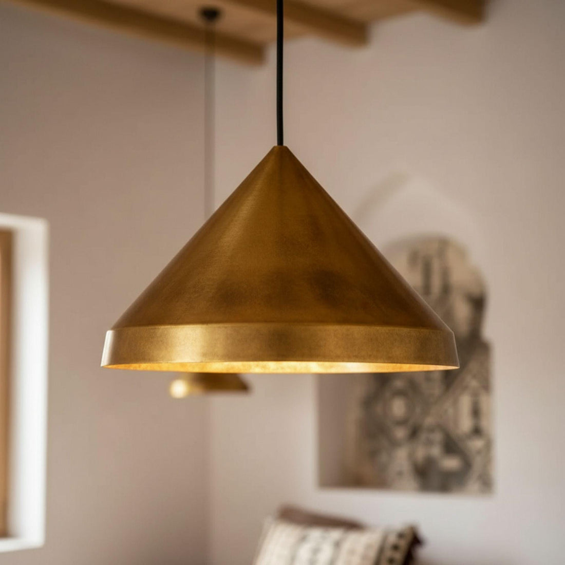 Handmade Brass Cone Pendant Light – Modern Ceiling Lamp for Kitchen Island / Dining Room