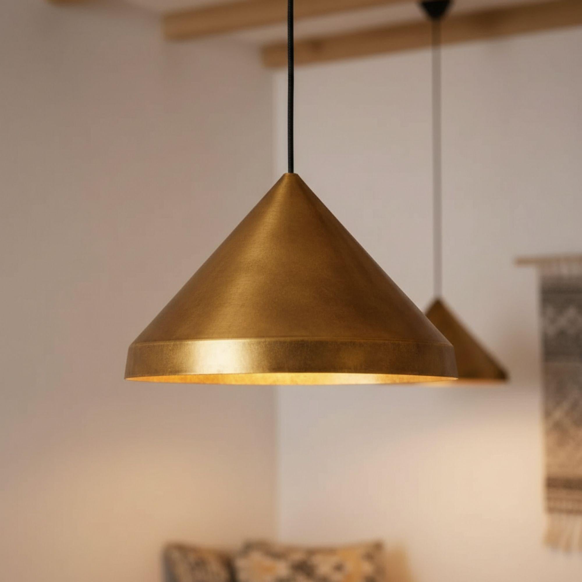 Handmade Brass Cone Pendant Light – Modern Ceiling Lamp for Kitchen Island / Dining Room