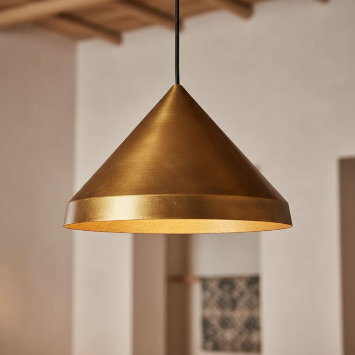 Handmade Brass Cone Pendant Light – Modern Ceiling Lamp for Kitchen Island / Dining Room
