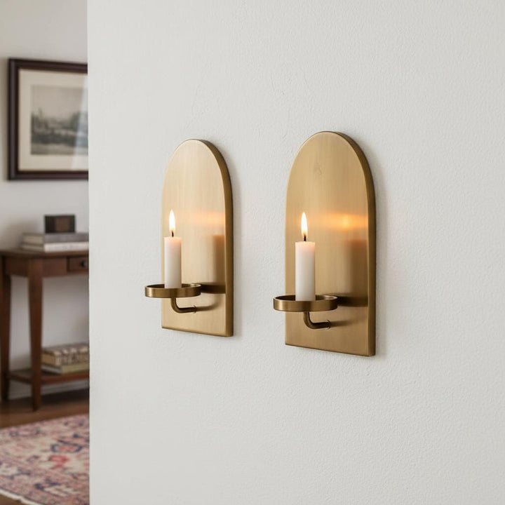 Antique Brass Wall Sconces, Handmade Moroccan Candle Holders, Vintage Boho Decor, Set of 2