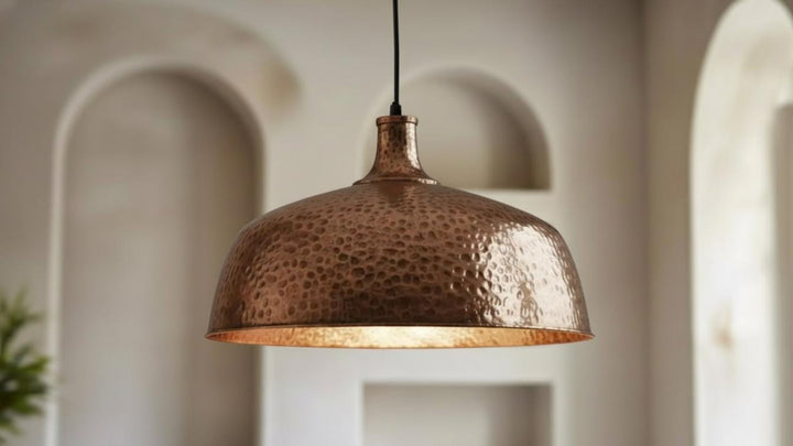 Copper Dome Lamp, Rustic Hanging Lamp, Hammered Pendant Light Fixture, Kitchen Island Lighting