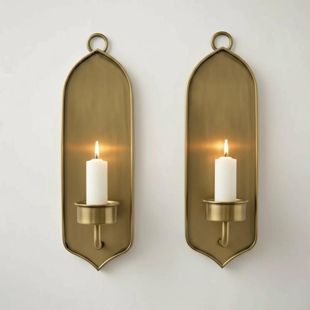 Set of 2 Handmade Brass Wall Sconces – Moroccan Arched Candle Holders
