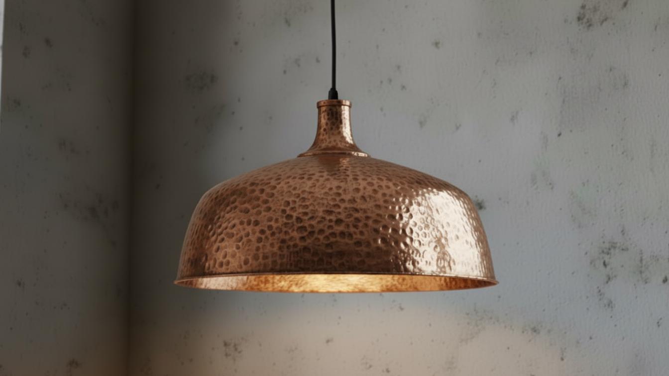 Copper Dome Lamp, Rustic Hanging Lamp, Hammered Pendant Light Fixture, Kitchen Island Lighting