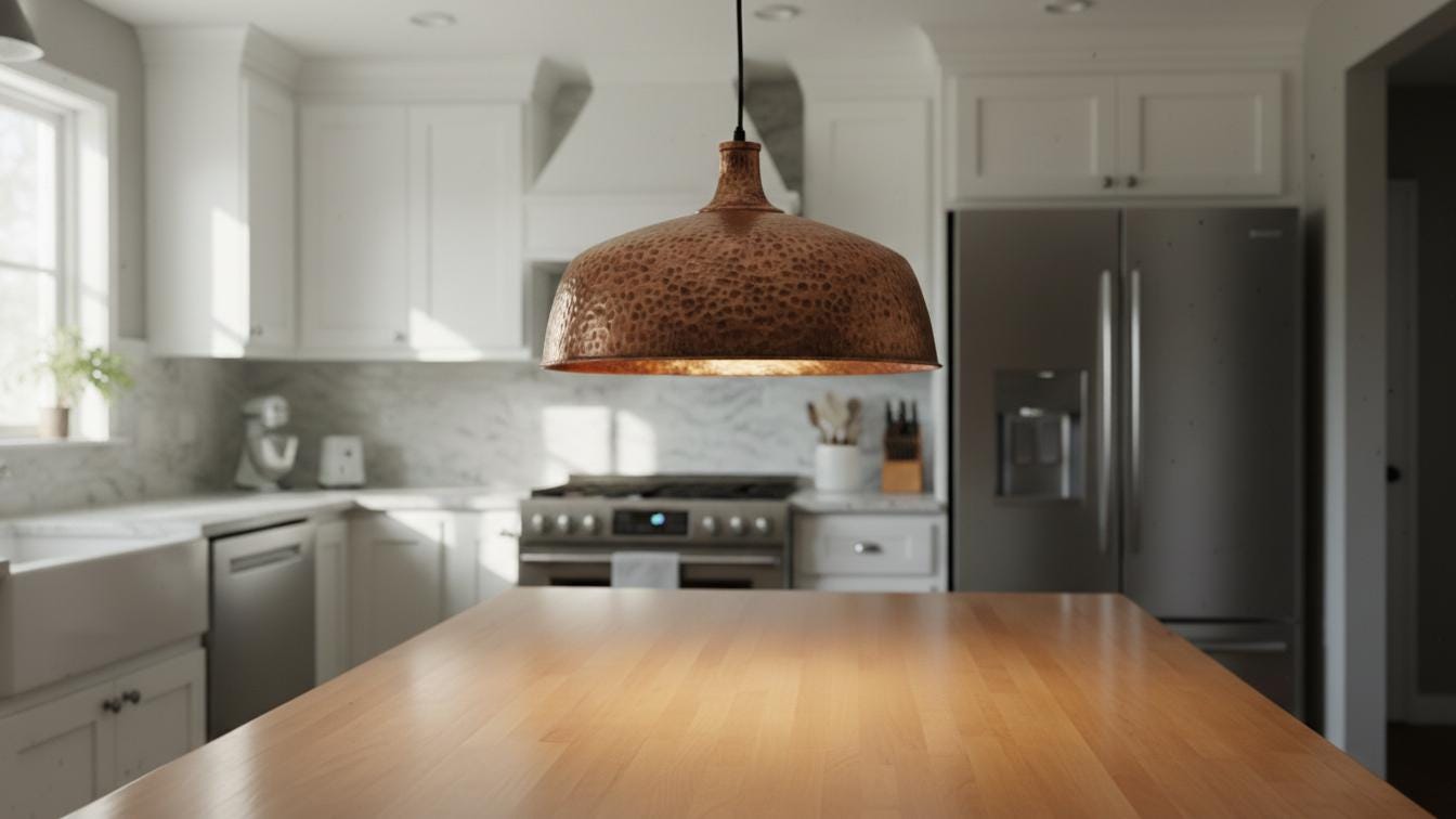 Copper Dome Lamp, Rustic Hanging Lamp, Hammered Pendant Light Fixture, Kitchen Island Lighting