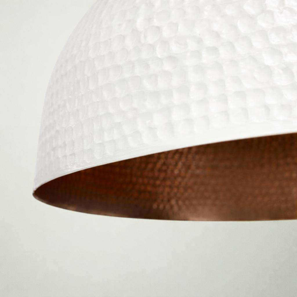 White-Painted Brass Pendant Light, Handmade Moroccan Dome Ceiling Lamp