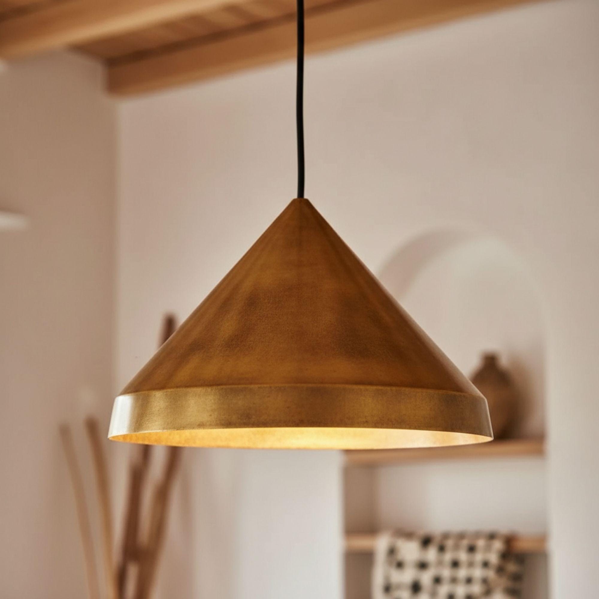 Handmade Brass Cone Pendant Light – Modern Ceiling Lamp for Kitchen Island / Dining Room