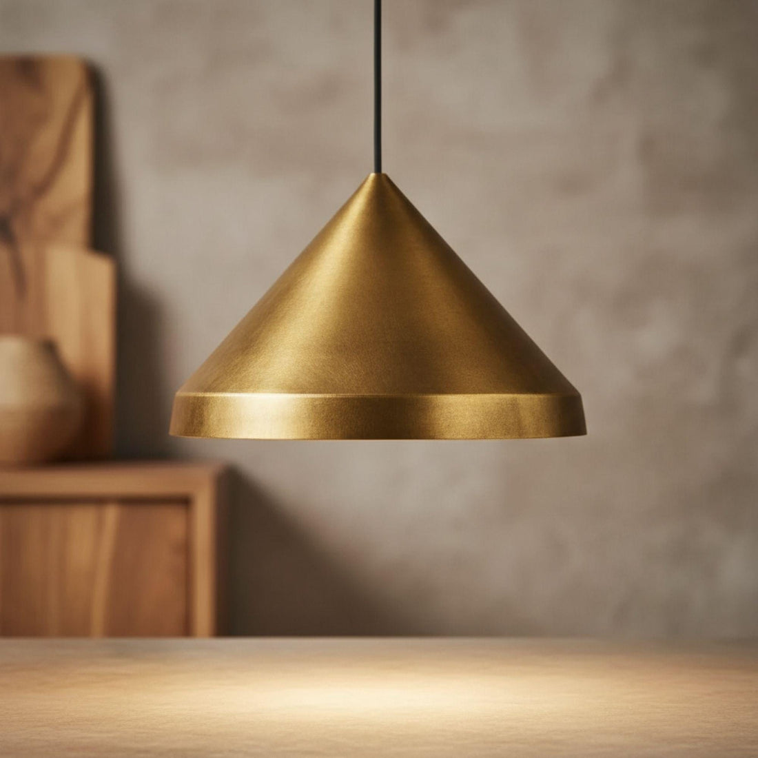 Handmade Brass Cone Pendant Light – Modern Ceiling Lamp for Kitchen Island / Dining Room