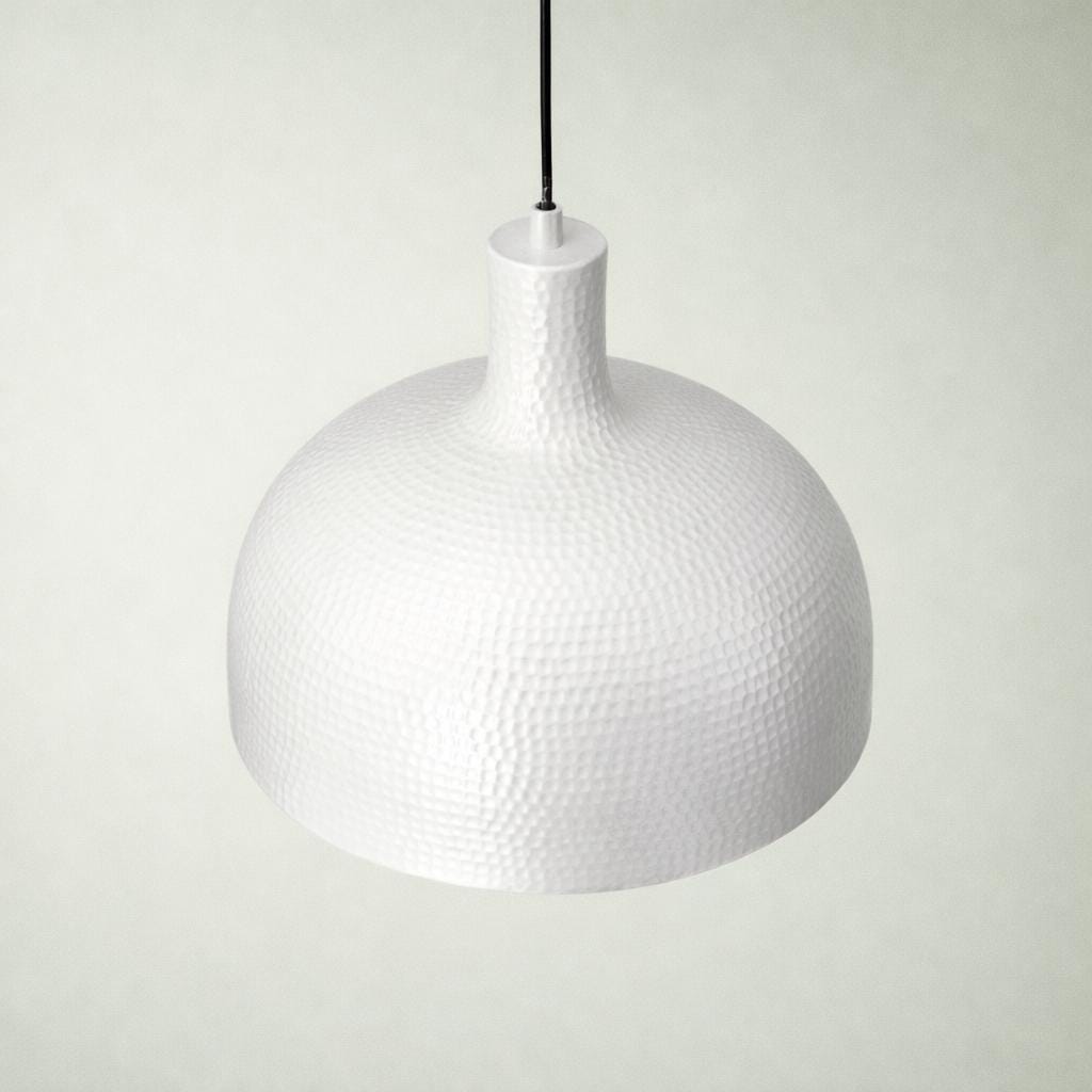 White-Painted Brass Pendant Light, Handmade Moroccan Dome Ceiling Lamp