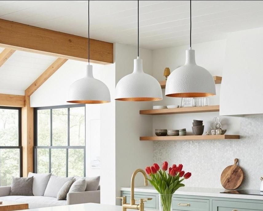 White-Painted Brass Pendant Light, Handmade Moroccan Dome Ceiling Lamp