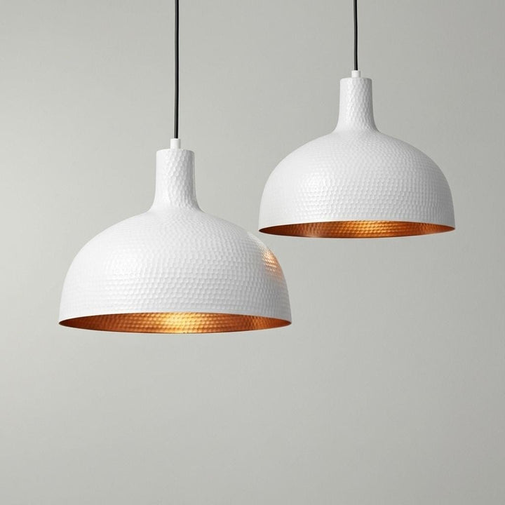 White-Painted Brass Pendant Light, Handmade Moroccan Dome Ceiling Lamp