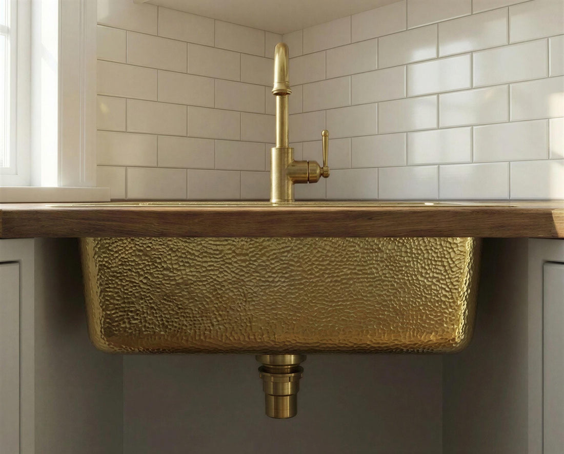 Solid Square Undermount Brass Kitchen Sink, Hammered Brass Kitchen Sink, Rectangular Gold Basin, Drop In Farmhouse Sink
