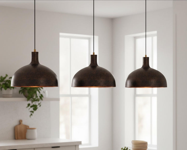 Dome Light Fixture, Hammered Brass Pendant for Kitchen Island, Antique Moroccan Lamp