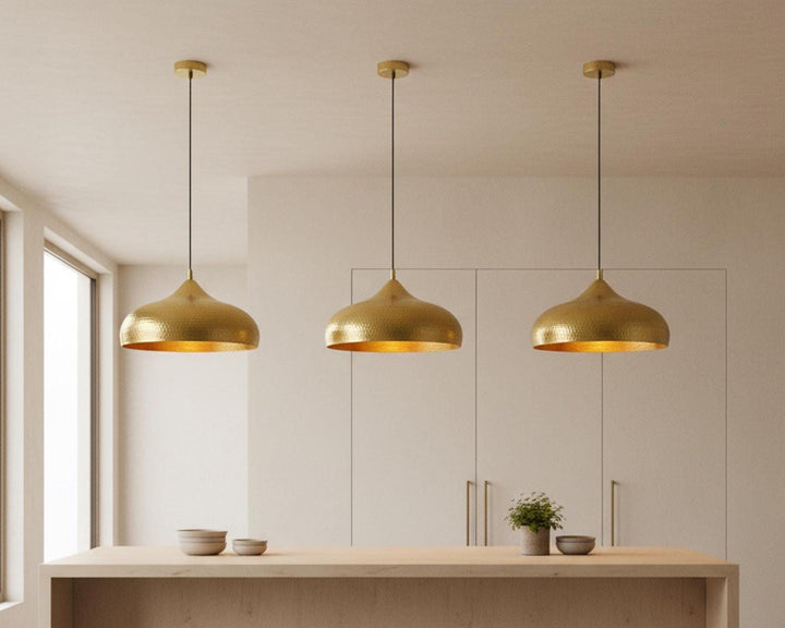 Dome Light Fixture, Hammered Brass Pendant for Kitchen Island, Modern Moroccan Ceiling Lamp