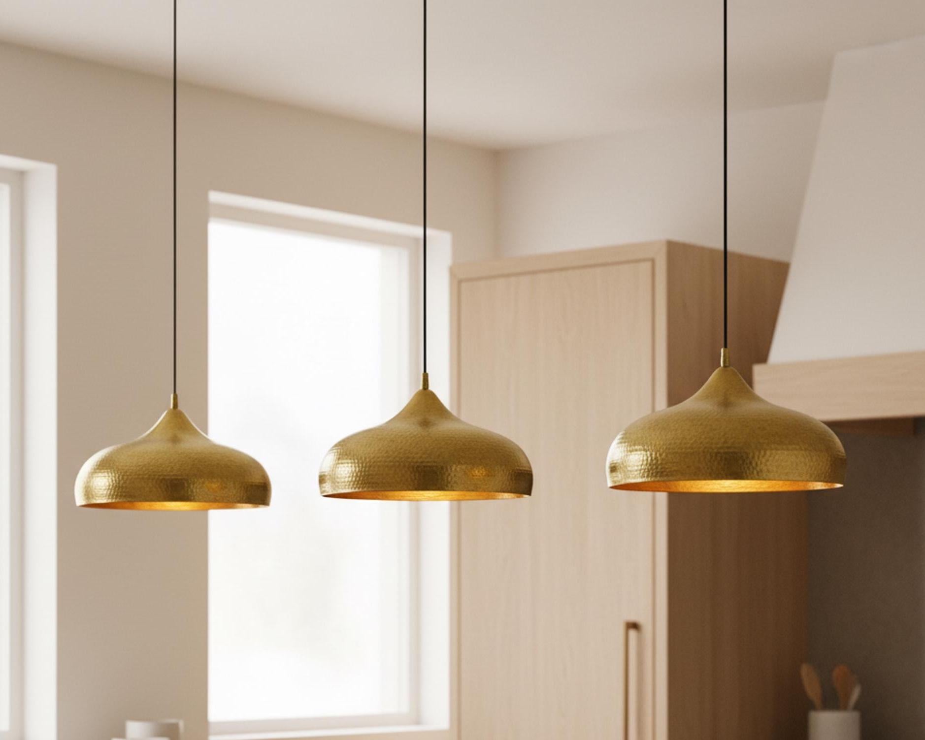 Dome Light Fixture, Hammered Brass Pendant for Kitchen Island, Modern Moroccan Ceiling Lamp
