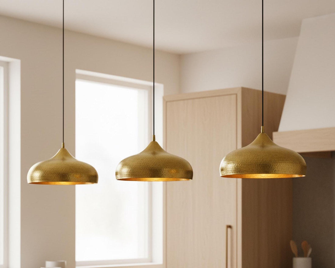 Dome Light Fixture, Hammered Brass Pendant for Kitchen Island, Modern Moroccan Ceiling Lamp