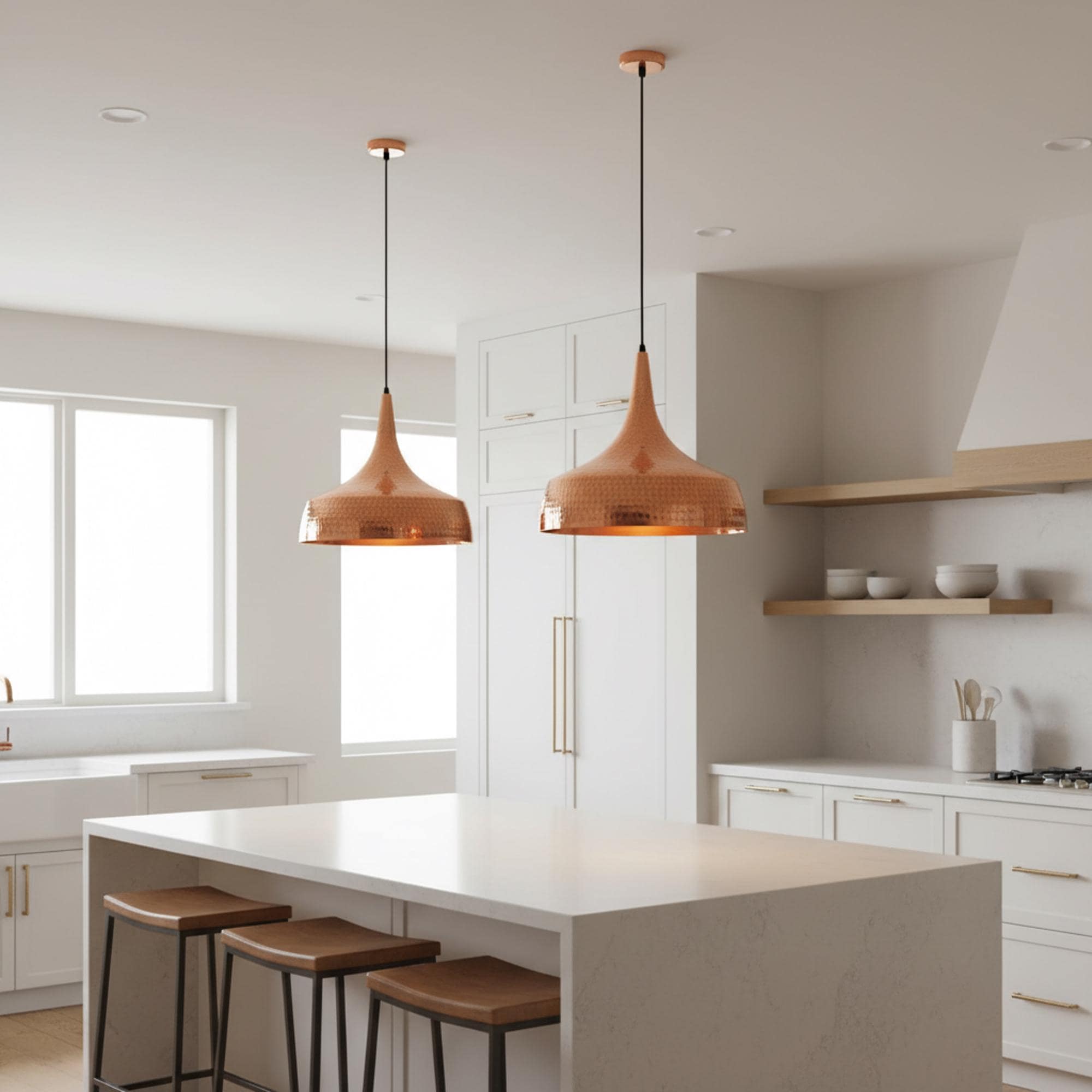 Hammered Copper Pendant Light, Kitchen Island Hanging Lamp, Dining Room Ceiling Light