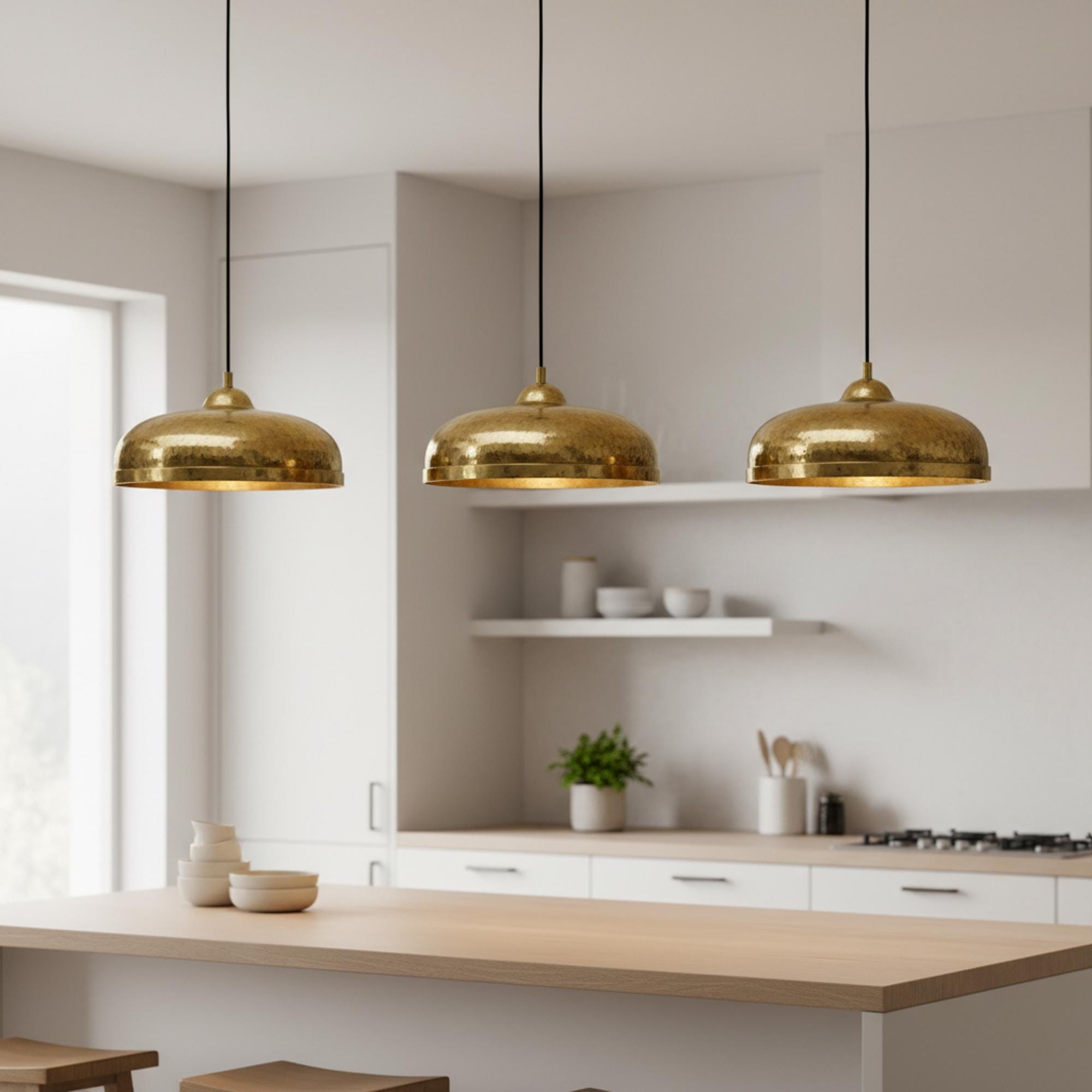 Brass Dome Pendant Light, Modern Gold Hanging Lamp for Kitchen and Dining Room