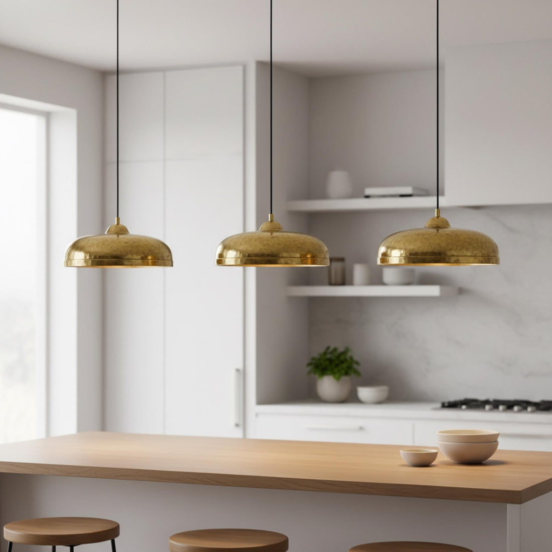 Brass Dome Pendant Light, Modern Gold Hanging Lamp for Kitchen and Dining Room