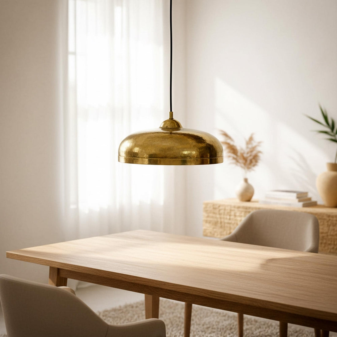 Brass Dome Pendant Light, Modern Gold Hanging Lamp for Kitchen and Dining Room