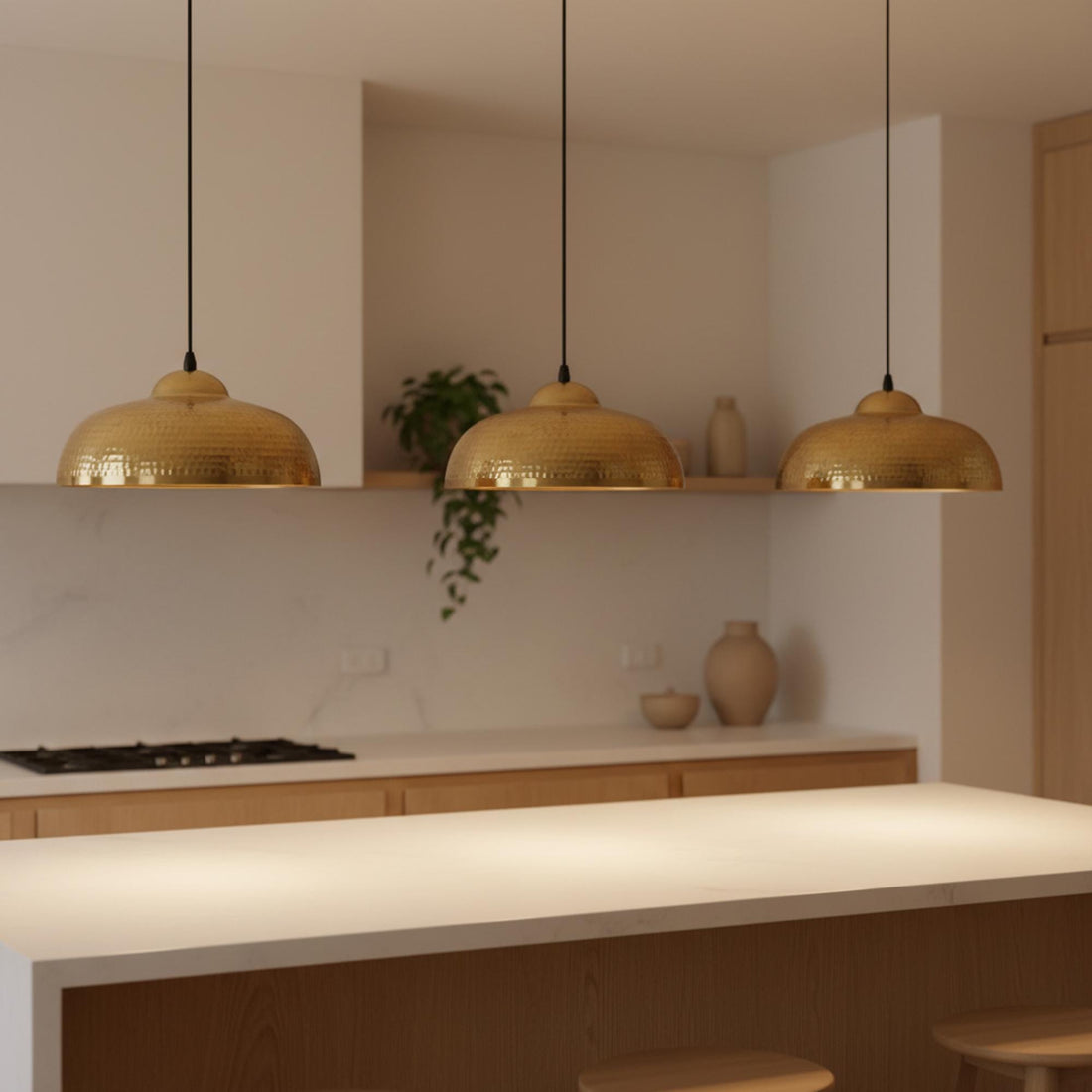 Brass Pendant Lights for Kitchen Island – Hammered Antique Dome Ceiling Lamp