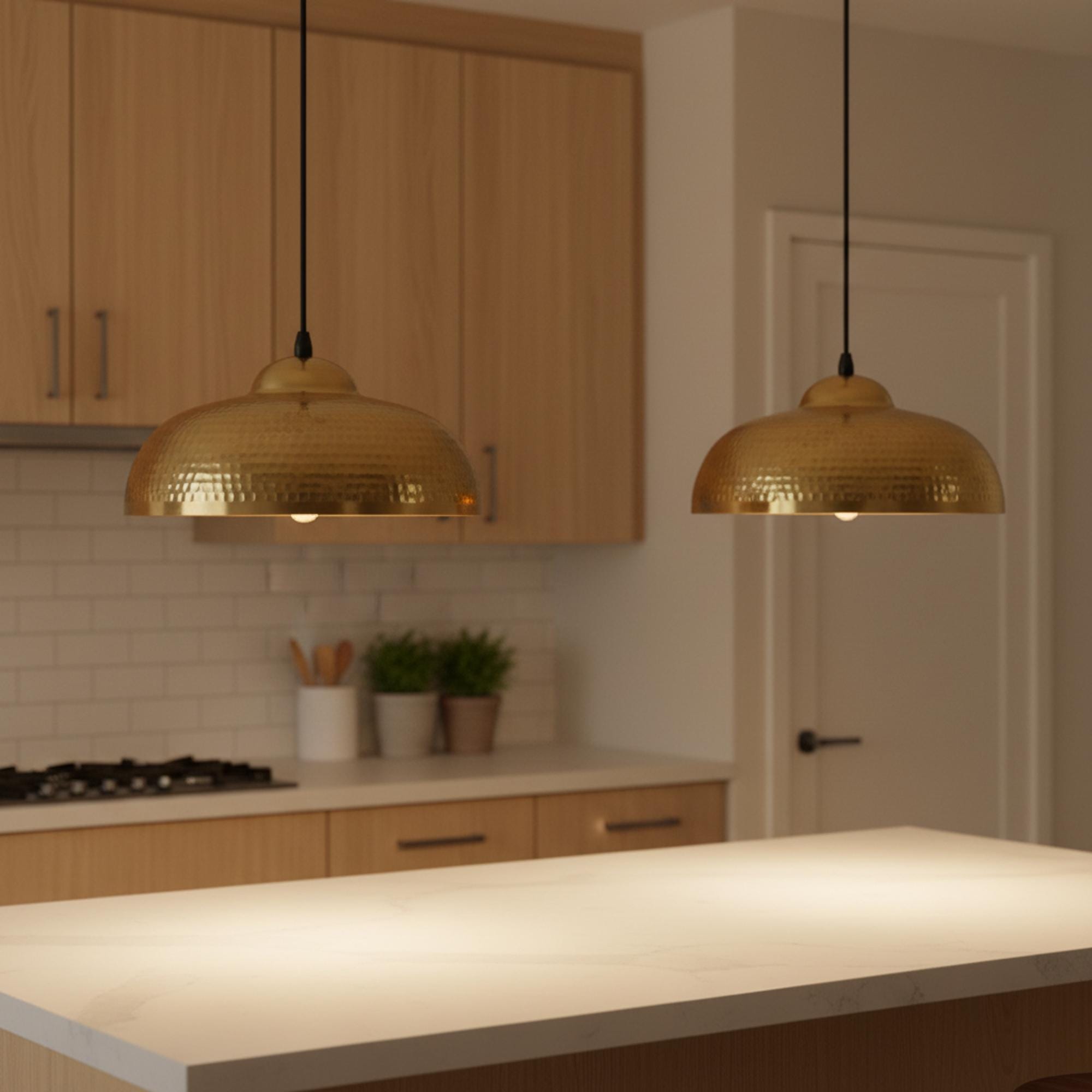 Brass Pendant Lights for Kitchen Island – Hammered Antique Dome Ceiling Lamp