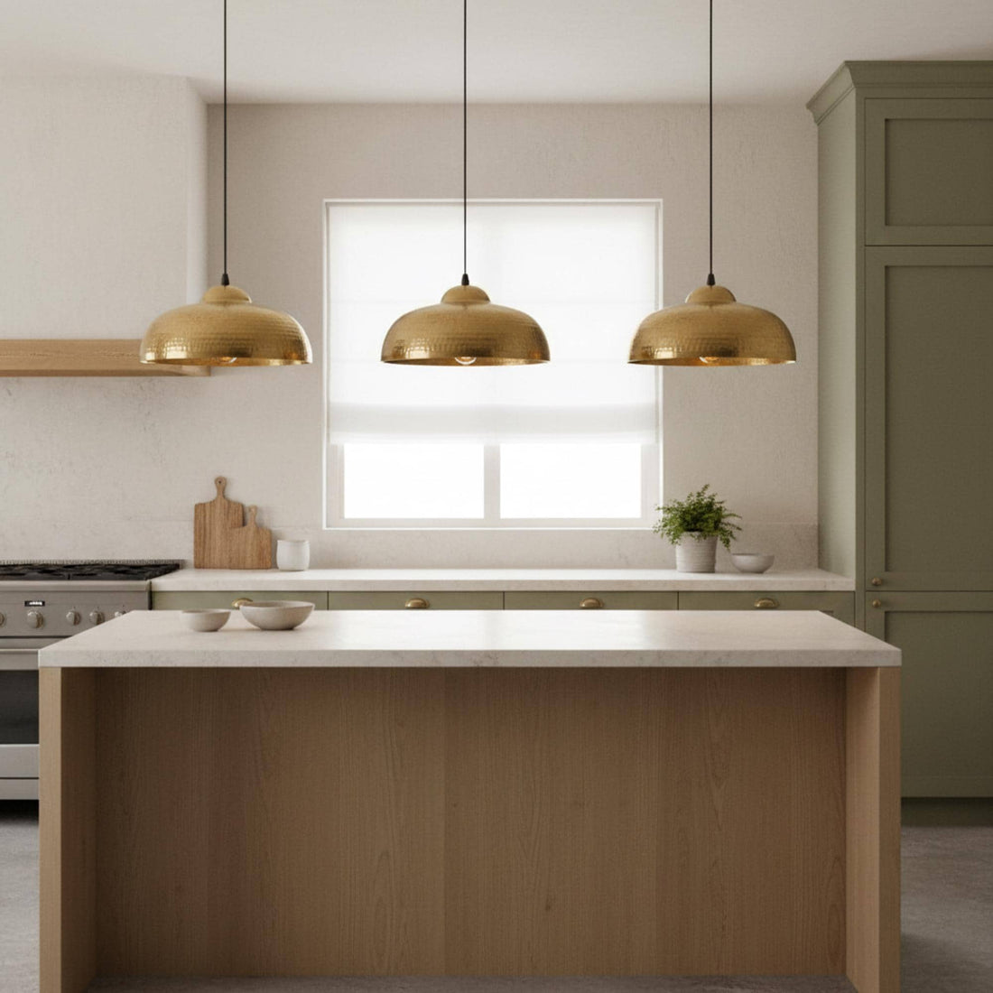 Brass Pendant Lights for Kitchen Island – Hammered Antique Dome Ceiling Lamp