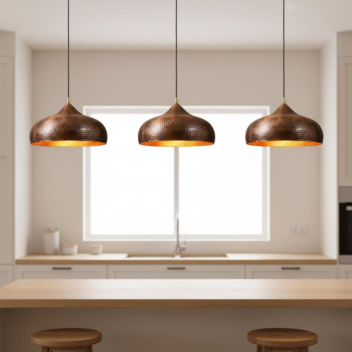 Copper Pendant Light for Kitchen Island – Hammered Dome Ceiling Lamp