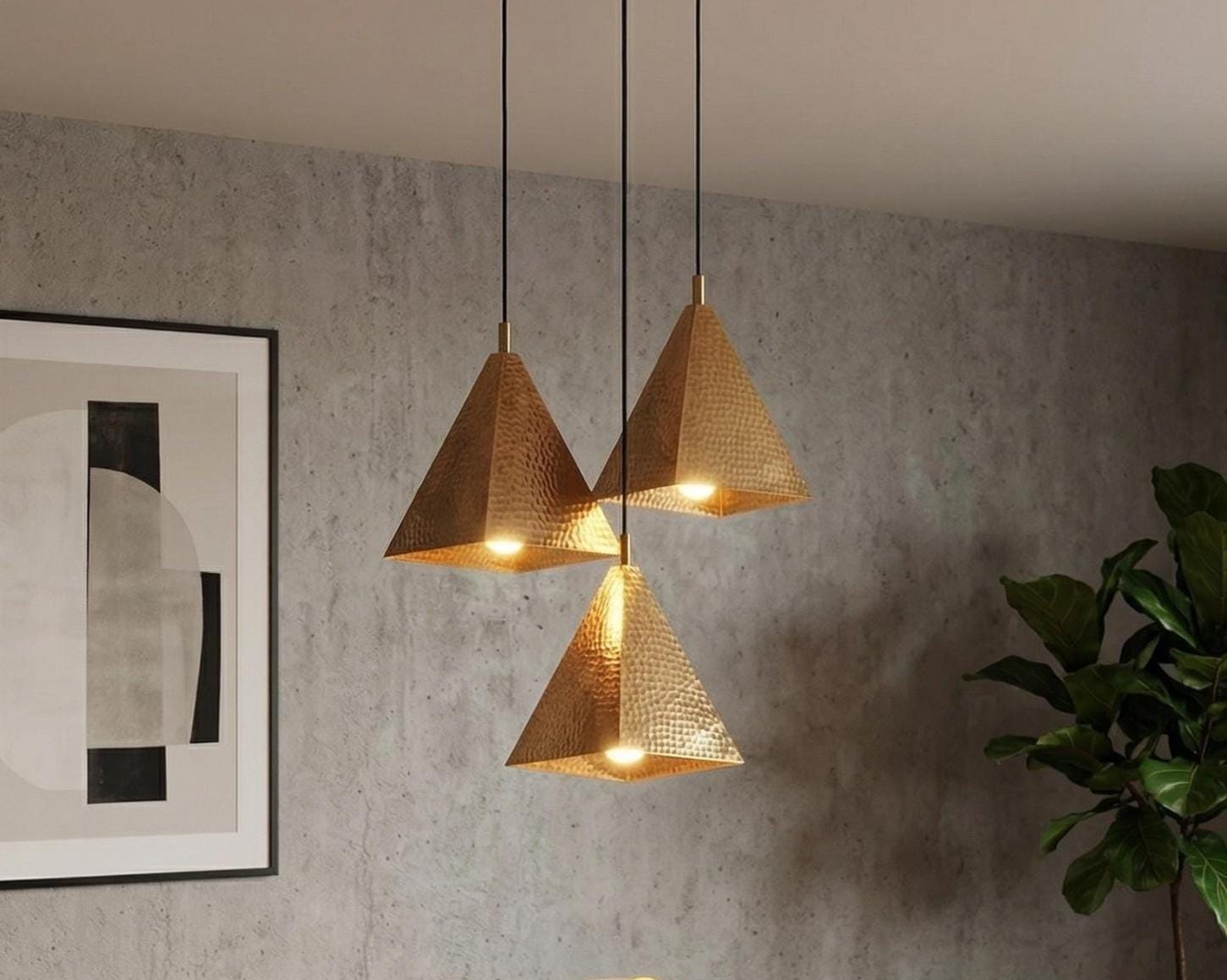 Handmade Moroccan Pyramid Pendant Light, Hammered Brass or Copper Kitchen Island Lamp