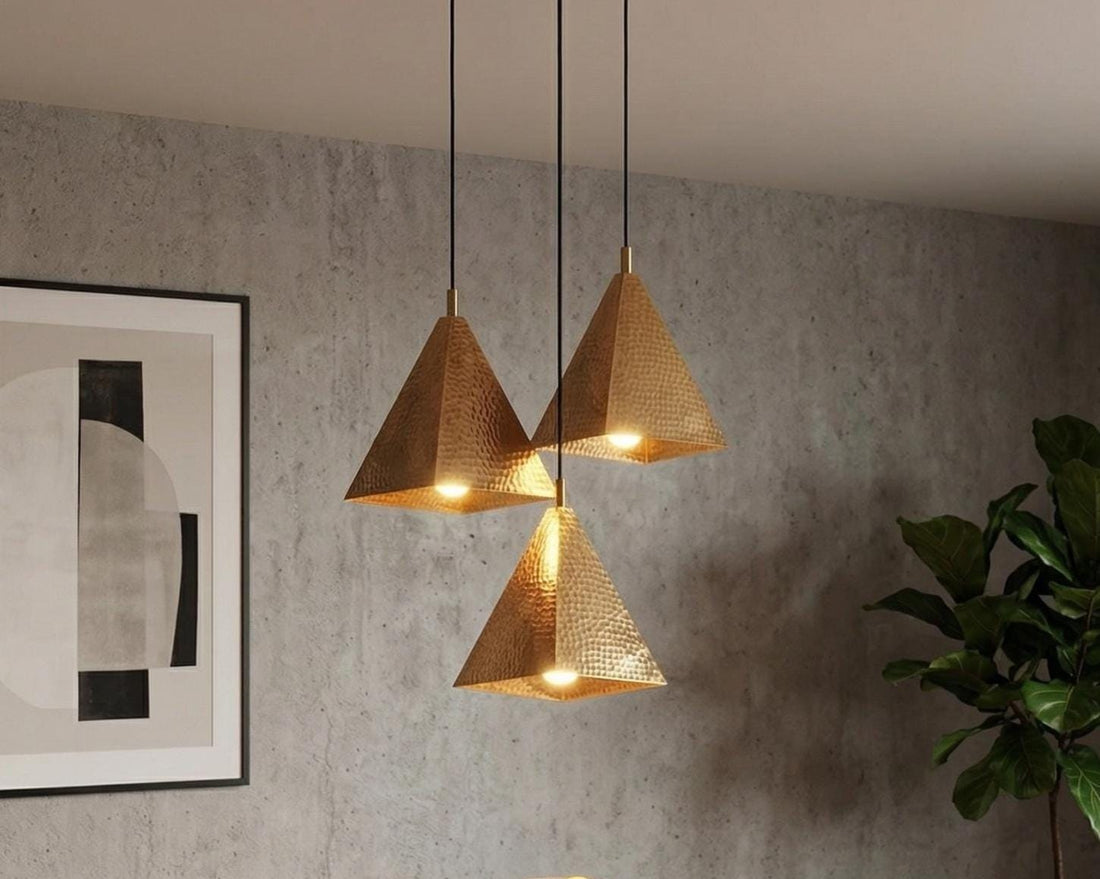 Handmade Moroccan Pyramid Pendant Light, Hammered Brass or Copper Kitchen Island Lamp
