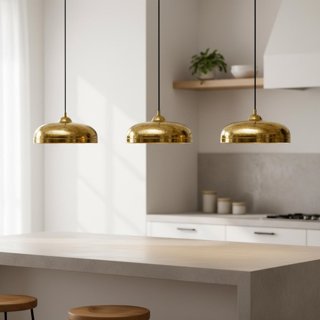 Brass Dome Pendant Light, Modern Gold Hanging Lamp for Kitchen and Dining Room