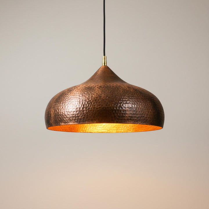 Copper Pendant Light for Kitchen Island – Hammered Dome Ceiling Lamp