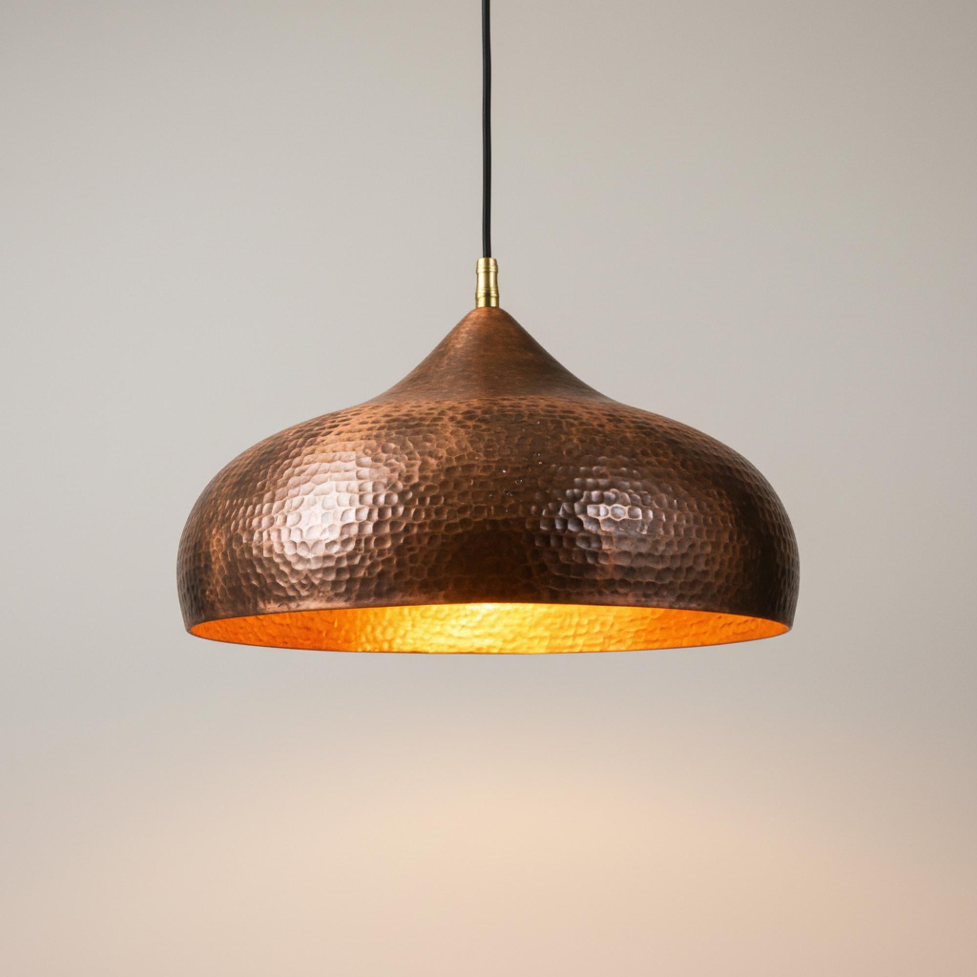 Copper Pendant Light for Kitchen Island – Hammered Dome Ceiling Lamp
