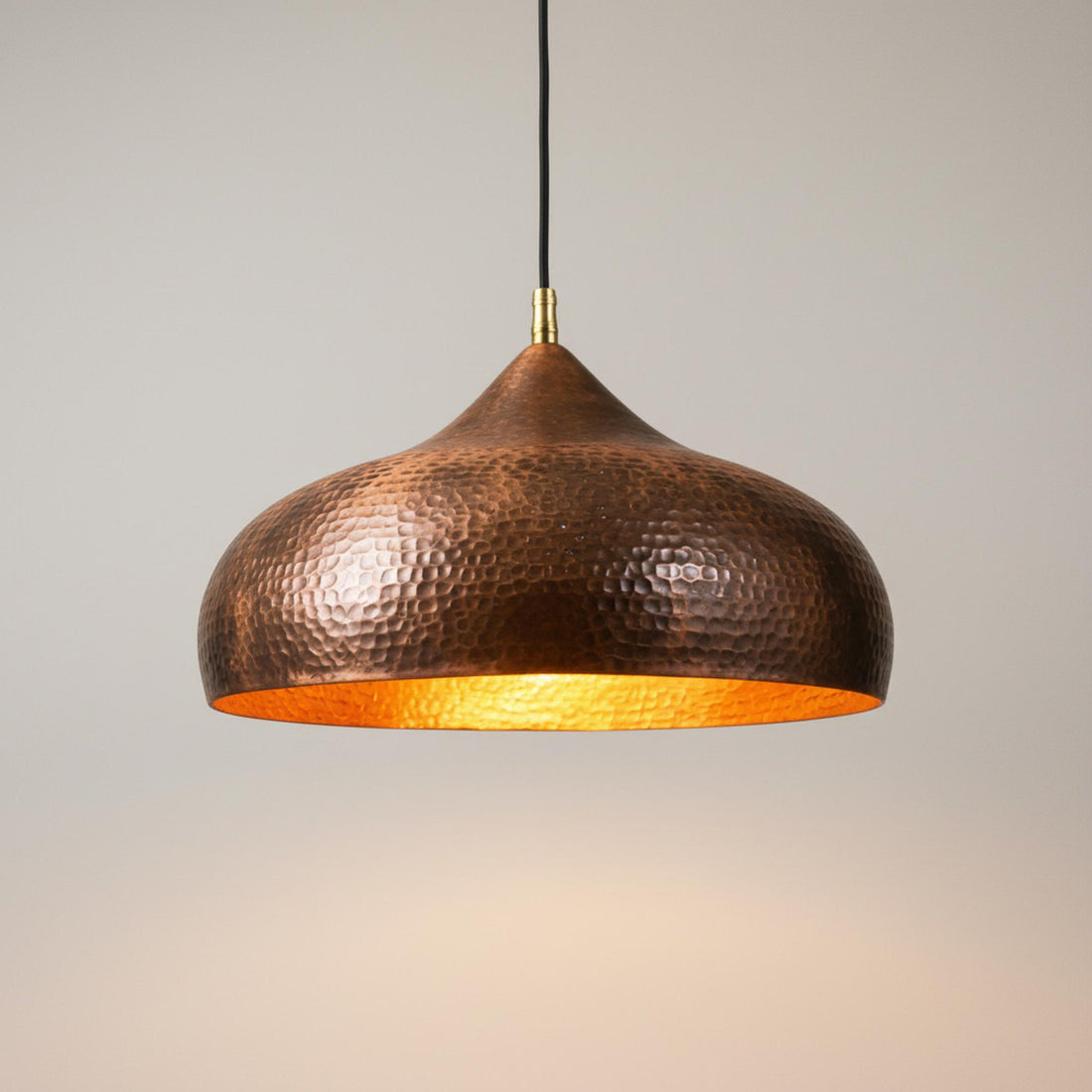 Copper Pendant Light for Kitchen Island – Hammered Dome Ceiling Lamp