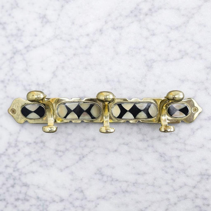 Moroccan Brass Wall Hook – Gold Vintage Coat Rack with Mother of Pearl
